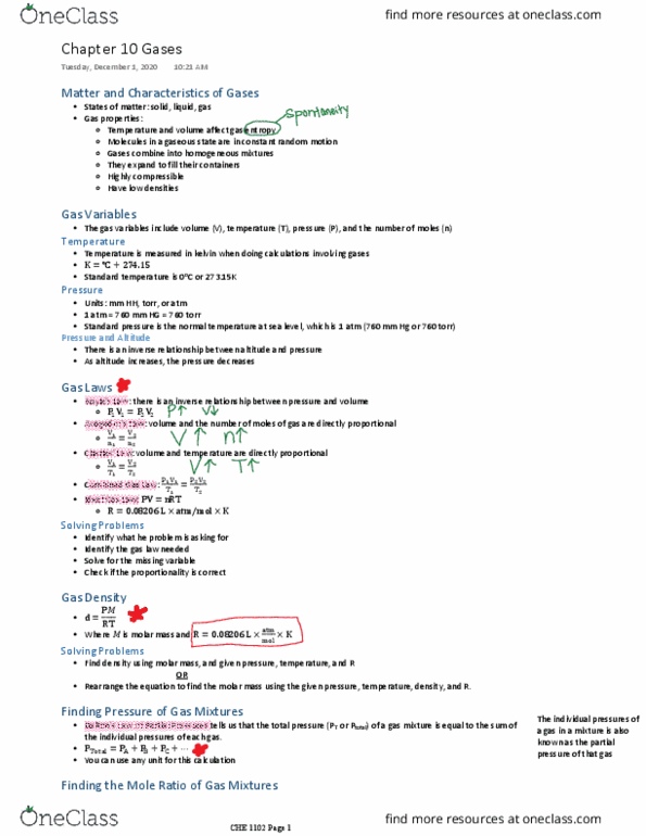 CHE-1102 Chapter Notes - Chapter 10: Combined Gas Law, Torr, Mean Free Path thumbnail