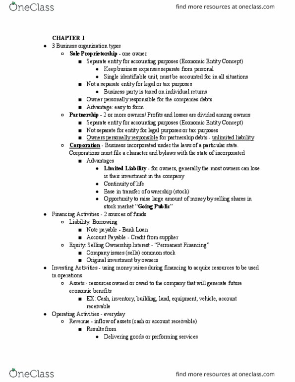 ACCT 209 Lecture Notes - Lecture 2: International Financial Reporting Standards, Sole Proprietorship, Financial Accounting Standards Board thumbnail