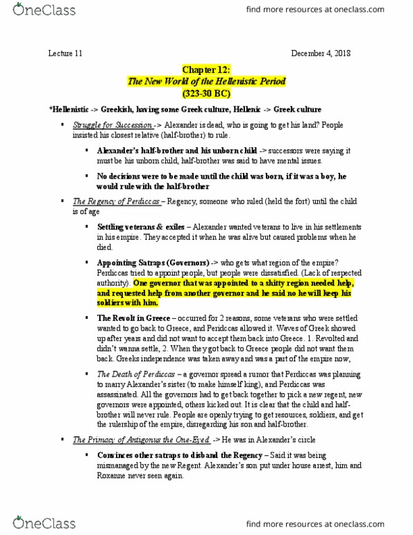 Classical Studies 1000 Lecture Notes - Lecture 11: Well-Order, Hellenization, Pangs thumbnail