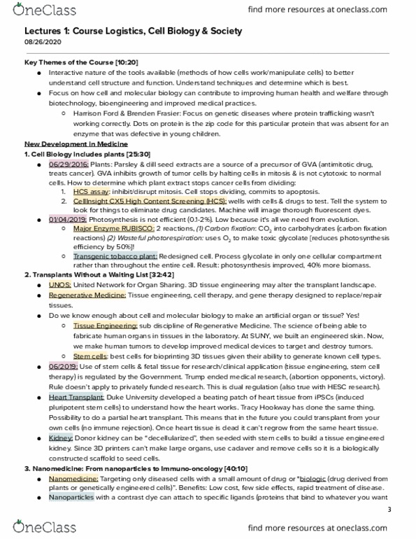 BIOL 311 Lecture Notes - Lecture 1: Biological Engineering, Chromosome, Glycolic Acid thumbnail