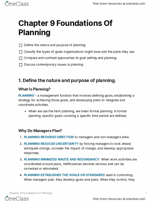 ADM 1300 Chapter Notes - Chapter 9: Plans thumbnail