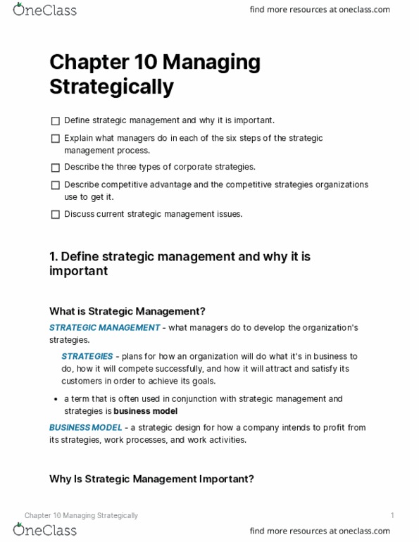 ADM 1300 Chapter Notes - Chapter 10: Strategic Management, Horizontal Integration, Unit thumbnail