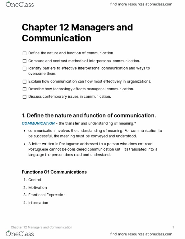 ADM 1300 Chapter Notes - Chapter 12: Interpersonal Communication, Spamming, Fax thumbnail