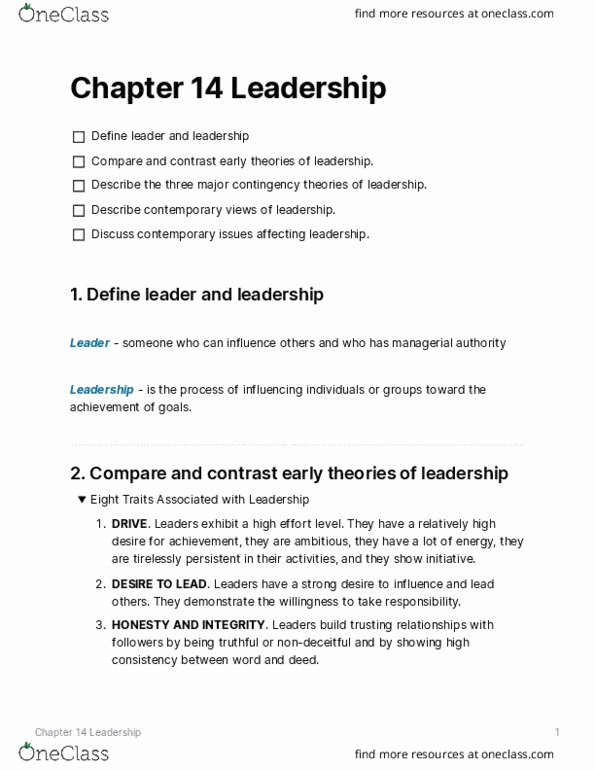 ADM 1300 Chapter Notes - Chapter 14: Leadership Studies thumbnail