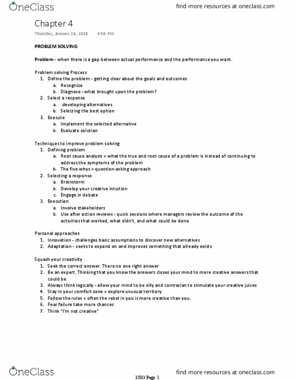 COMMERCE 3S03 Chapter Notes - Chapter 4: Problem Solving thumbnail