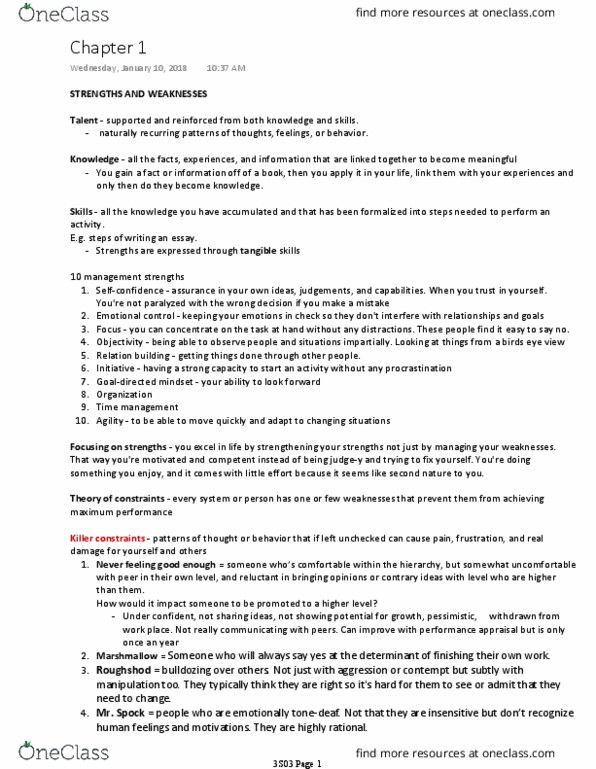 COMMERCE 3S03 Chapter Notes - Chapter 1: Time Management, Emotional Contagion, Birds Eye View thumbnail