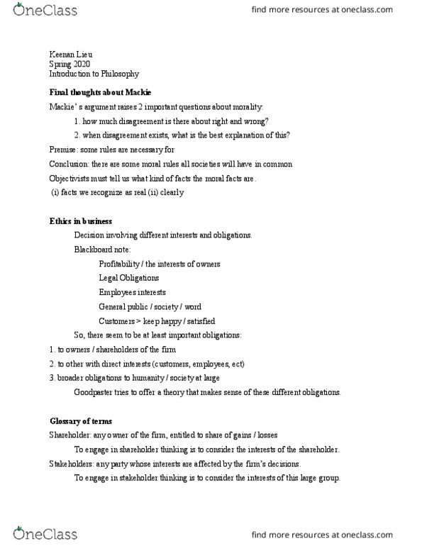 PHI-10 Lecture Notes - Lecture 28: Fiduciary, Business Ethics, Logical Form thumbnail