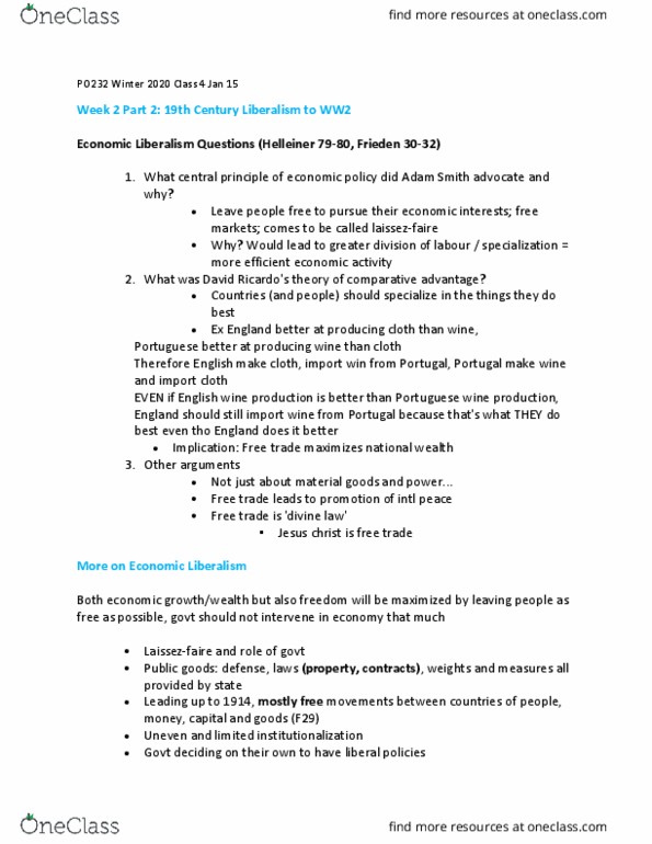 PO232 Lecture Notes - Lecture 4: Division Of Labour, Economic Nationalism, Economic Liberalism thumbnail