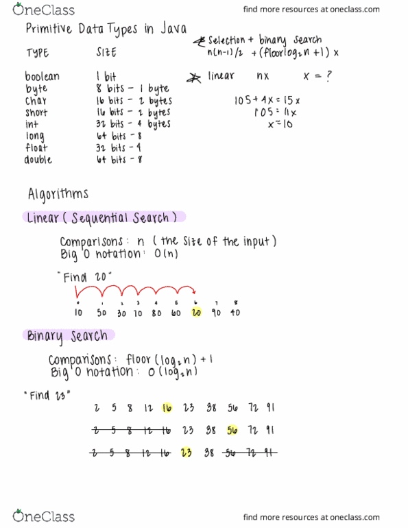 COMS W1004 Lecture Notes - Lecture 8: Big O Notation, Linear Search, Binary Search Algorithm thumbnail
