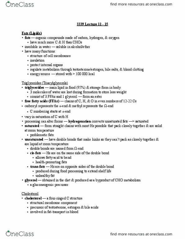 Kinesiology 3339A/B Lecture Notes - Lecture 11: Saturated Fat, Bile Acid, Gluconeogenesis thumbnail