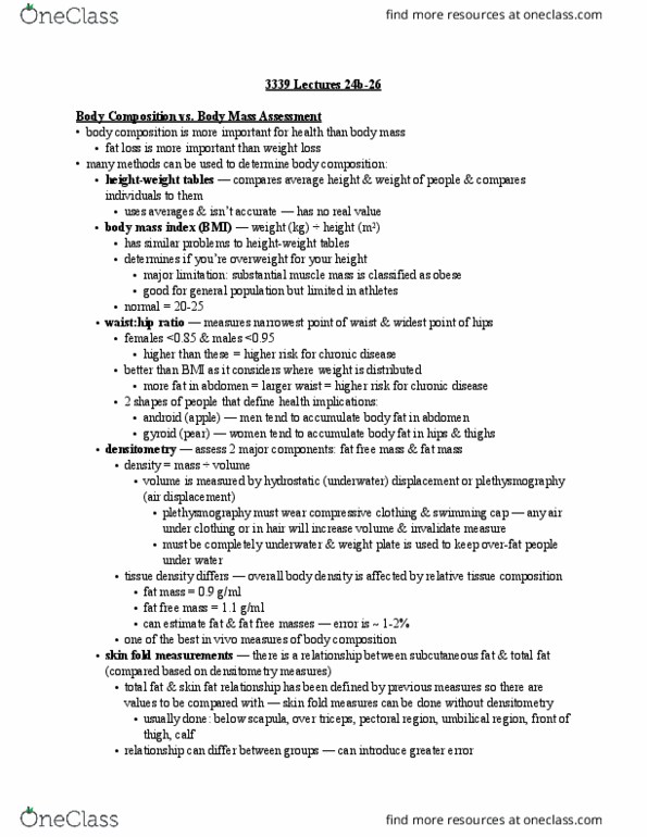 Kinesiology 3339A/B Lecture Notes - Lecture 24: Gyroid, Densitometry, Subcutaneous Tissue thumbnail