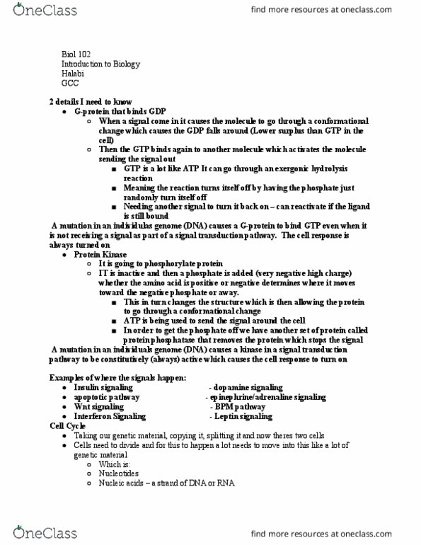 BIOL 102 Lecture Notes - Lecture 15: Wnt Signaling Pathway, Signal Transduction, Apoptosis thumbnail