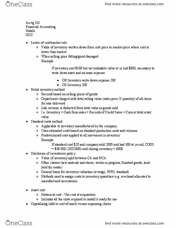 ACCTG 101 Lecture Notes - Lecture 11: Cash Flow, Balance Sheet, Historical Cost thumbnail