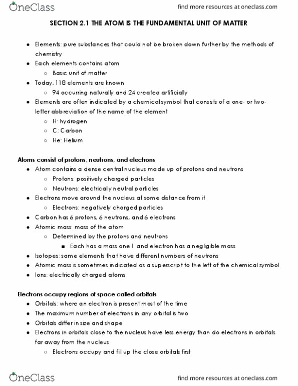 LIFESCI 7A Chapter Notes - Chapter 2.1: Atomic Number, Unit, Atomic Mass thumbnail