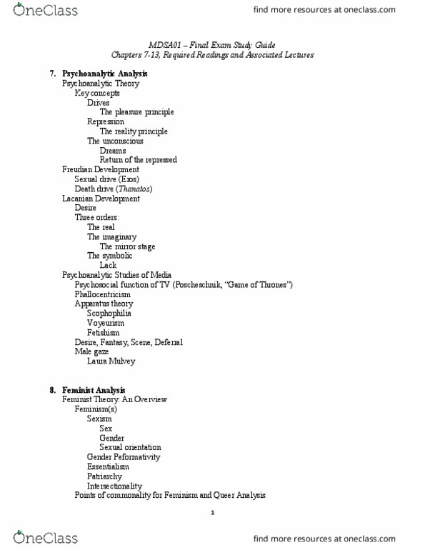 MDSA01H3 Lecture Notes - Lecture 1: Intersectionality, Deferral, Jouissance thumbnail