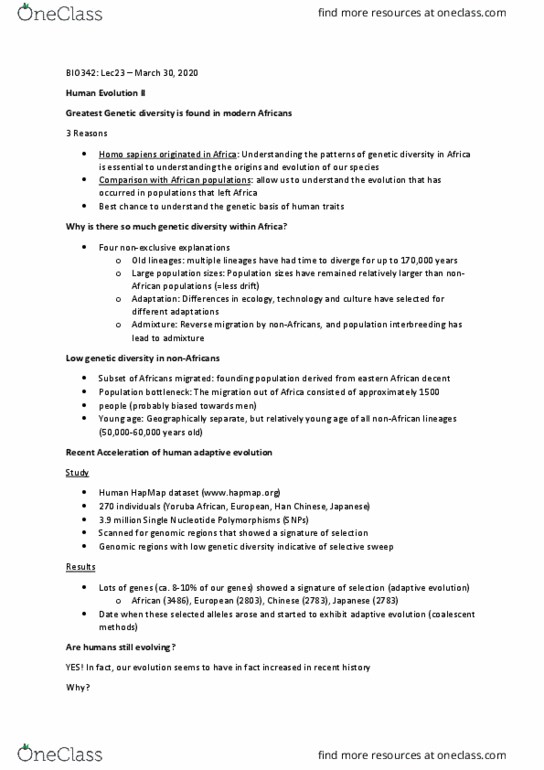 BIO342H5 Lecture Notes - Lecture 23: Lactase Persistence, Melanin, Cholecalciferol thumbnail