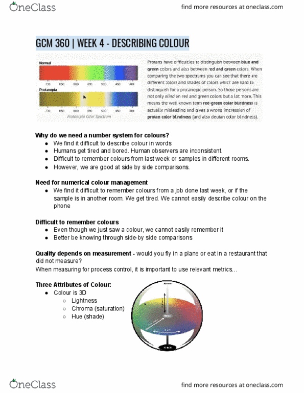 GCM 360 Lecture Notes - Lecture 4: Cie 1931 Color Space, Cmyk Color Model, Lab Color Space thumbnail