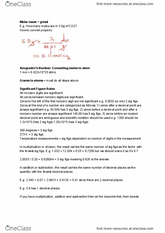 CHEM 1000 Lecture Notes - Lecture 99: Molar Mass, Decimal Mark, Scientific Notation thumbnail