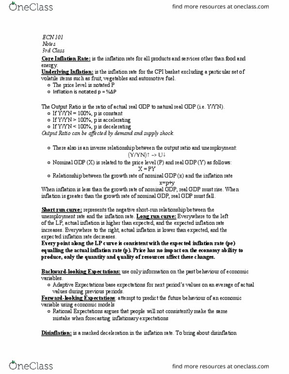 ECN 101 Lecture Notes - Lecture 3: Disinflation, Market Basket, Rational Expectations thumbnail