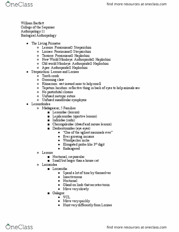 ANTH 011 Lecture Notes - Lecture 9: Tapetum Lucidum, Frontal Suture, Mandibular Symphysis thumbnail