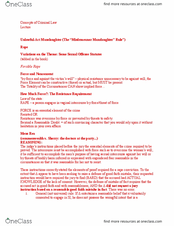 ADMJ 103 Lecture Notes - Lecture 18: Jury Instructions, Mens Rea, Statutory Rape thumbnail