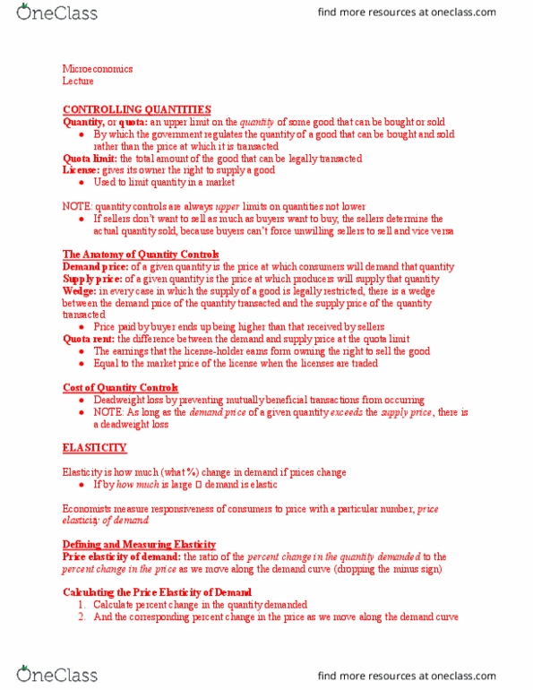 ECON 101 Lecture Notes - Lecture 15: Deadweight Loss, Demand Curve, Midpoint Method thumbnail