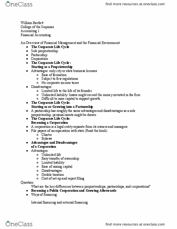 ACCT 001 Chapter Notes - Chapter 1: Internal Financing, Income Statement, Initial Public Offering thumbnail