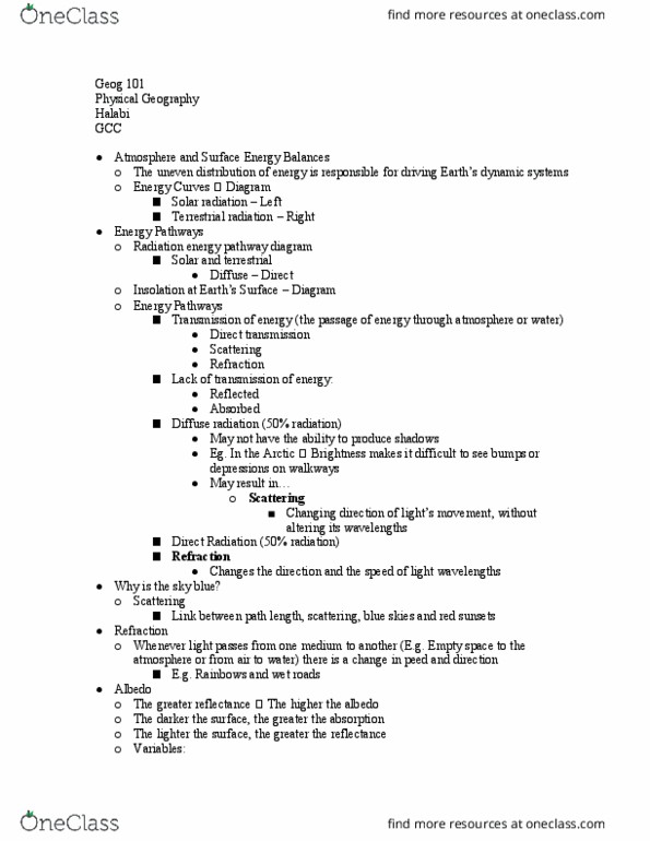 GEOG 101 Lecture Notes - Lecture 5: Background Radiation, Refraction, Evaporation thumbnail