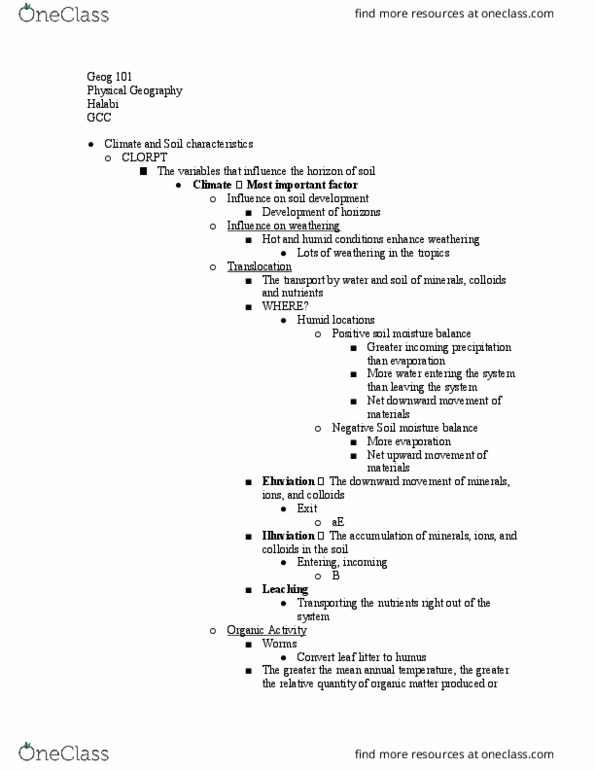 GEOG 101 Lecture Notes - Lecture 27: Soil, Humus, Aeration thumbnail