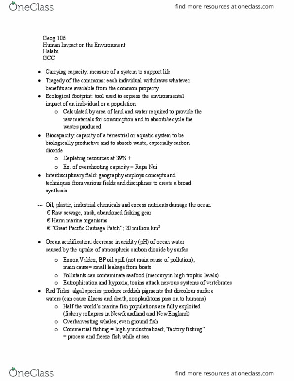 GEOG 106 Lecture Notes - Lecture 31: Overexploitation, Groundfish, Ecological Footprint thumbnail