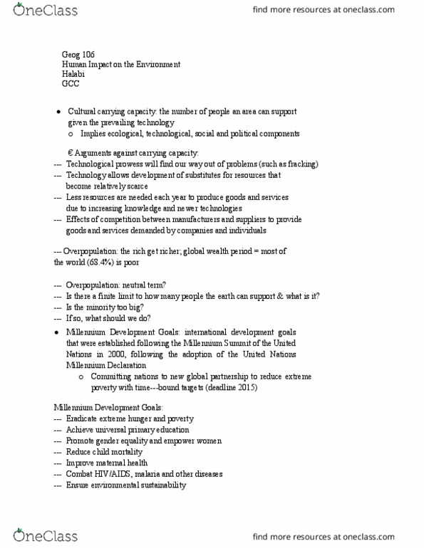 GEOG 106 Lecture Notes - Lecture 29: Millennium Summit, Extreme Poverty, Child Mortality thumbnail