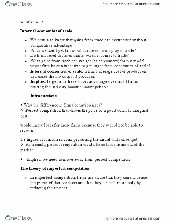 EC239 Lecture Notes - Lecture 12: Comparative Advantage, Marginal Cost, Market Power thumbnail