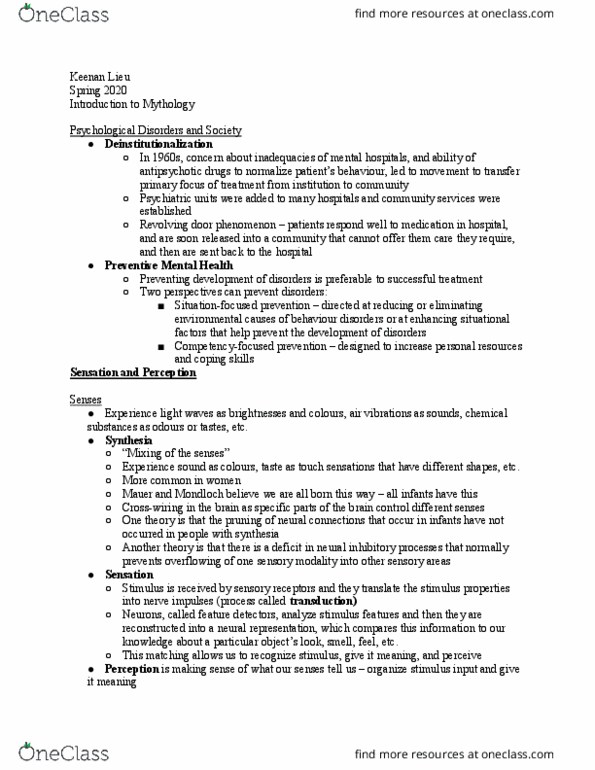 PSY-1 Lecture Notes - Lecture 13: Stimulus Modality, Deinstitutionalisation, Antipsychotic thumbnail