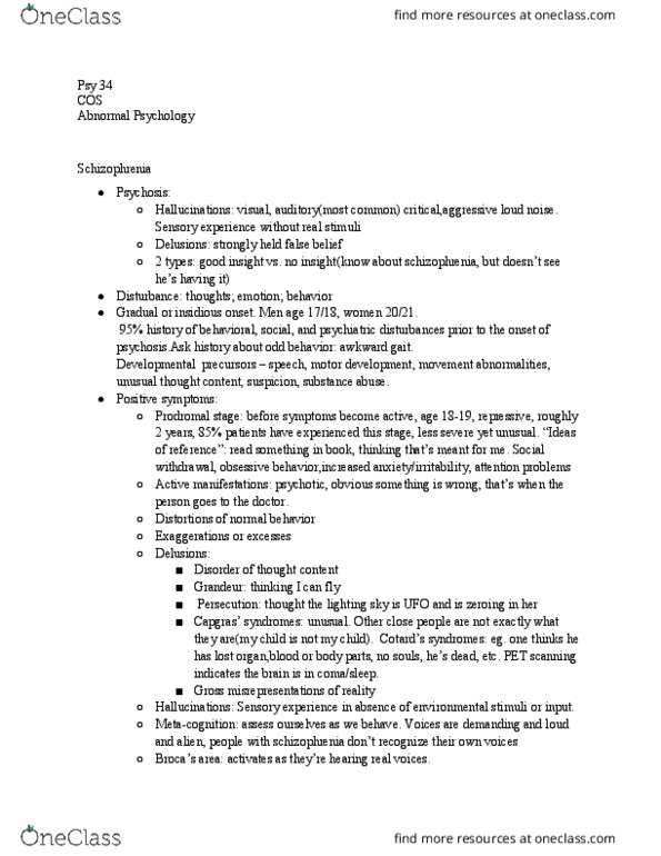 PSY 034 Lecture Notes - Lecture 18: Longitudinal Study, Therapeutic Relationship, Etiology thumbnail