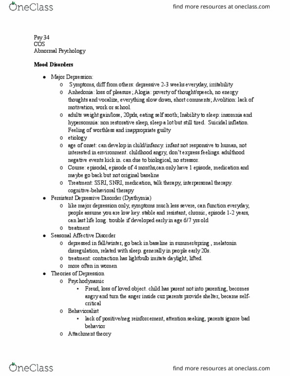 PSY 034 Lecture Notes - Lecture 25: Hypersomnia, Psy, Insomnia thumbnail