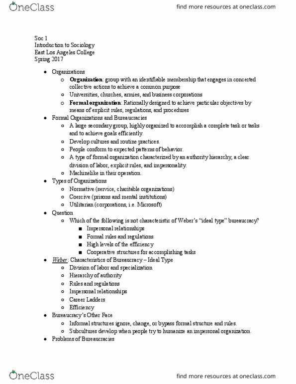 SOC 1 Lecture Notes - Lecture 31: Ideal Type, Ritualism In The Church Of England, Groupthink thumbnail