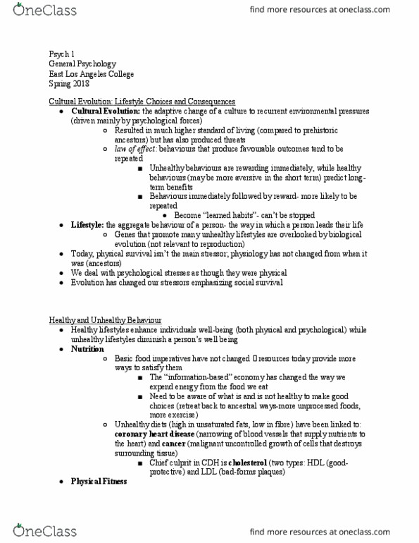 PSYCH 1 Lecture Notes - Lecture 9: Coronary Artery Disease, Psych, East Los Angeles College thumbnail