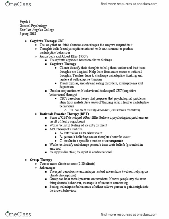 PSYCH 1 Lecture Notes - Lecture 17: East Los Angeles College, Anxiety Disorder, Psych thumbnail
