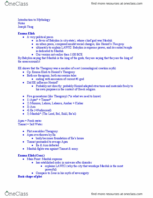 HUM-8 Lecture Notes - Lecture 9: Civil Religion, Anshar, Kishar thumbnail