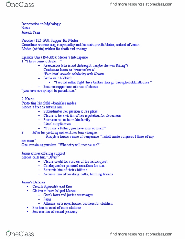 HUM-8 Lecture Notes - Lecture 30: Aegeus, Madea thumbnail