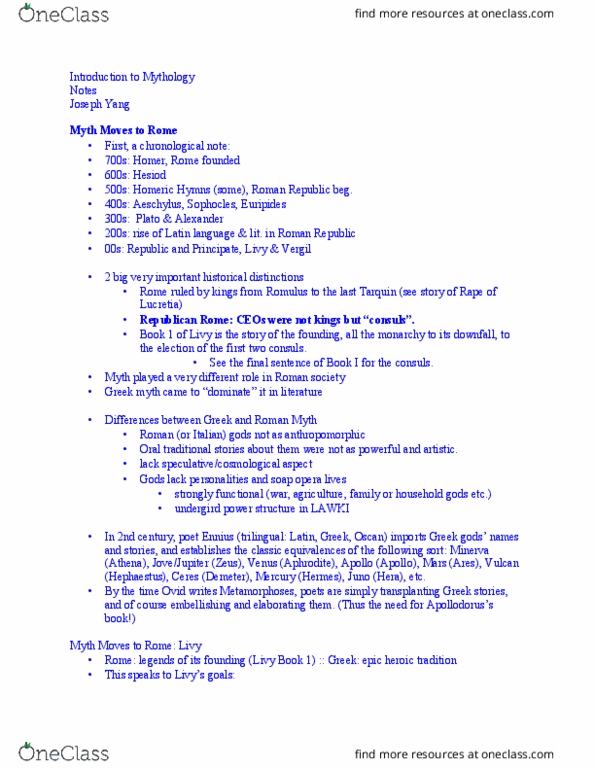 HUM-8 Lecture Notes - Lecture 31: Homeric Hymns, Ennius, Latin thumbnail