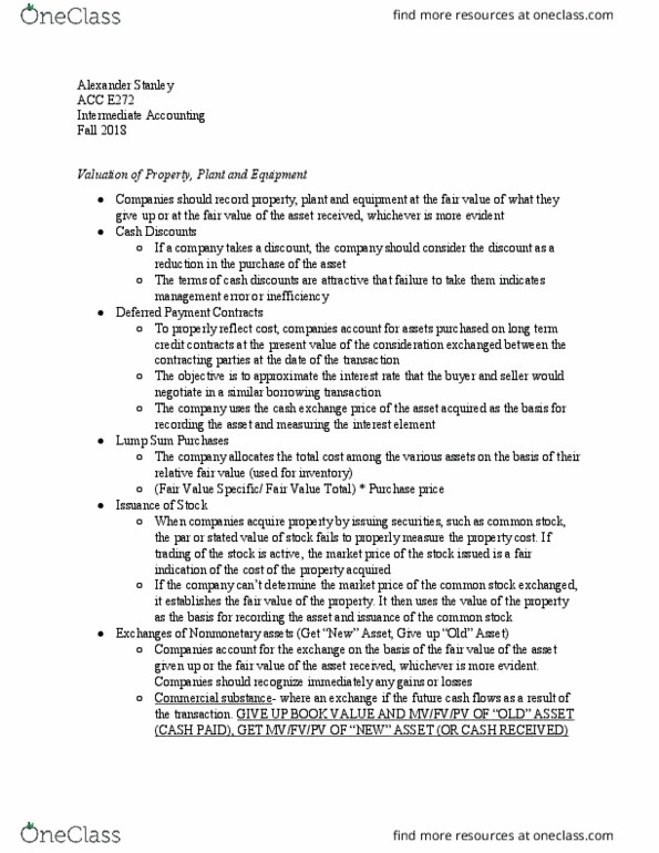 ACC E272 Lecture Notes - Lecture 11: Historical Cost thumbnail