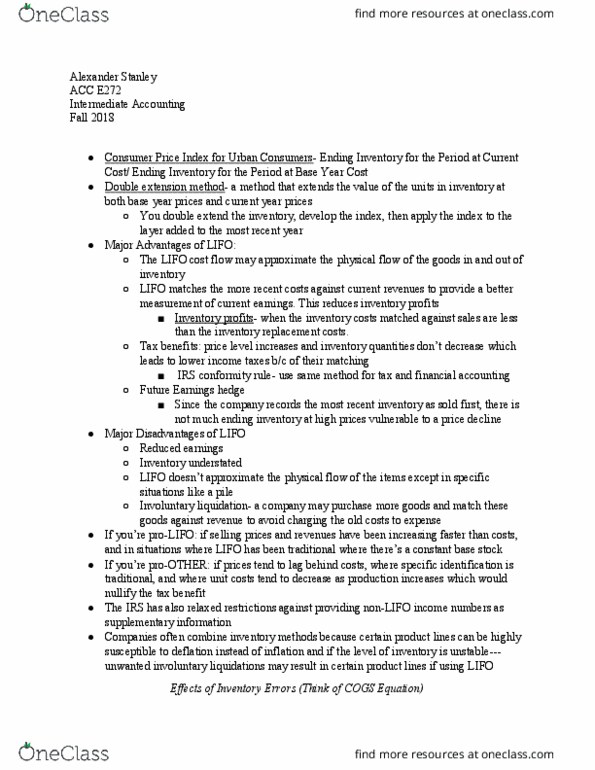 ACC E272 Lecture Notes - Lecture 7: Historical Cost, Income Statement, Extension Method thumbnail