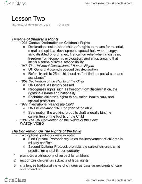 HR320 Lecture Notes - Lecture 2: United Nations General Assembly, Child Prostitution thumbnail