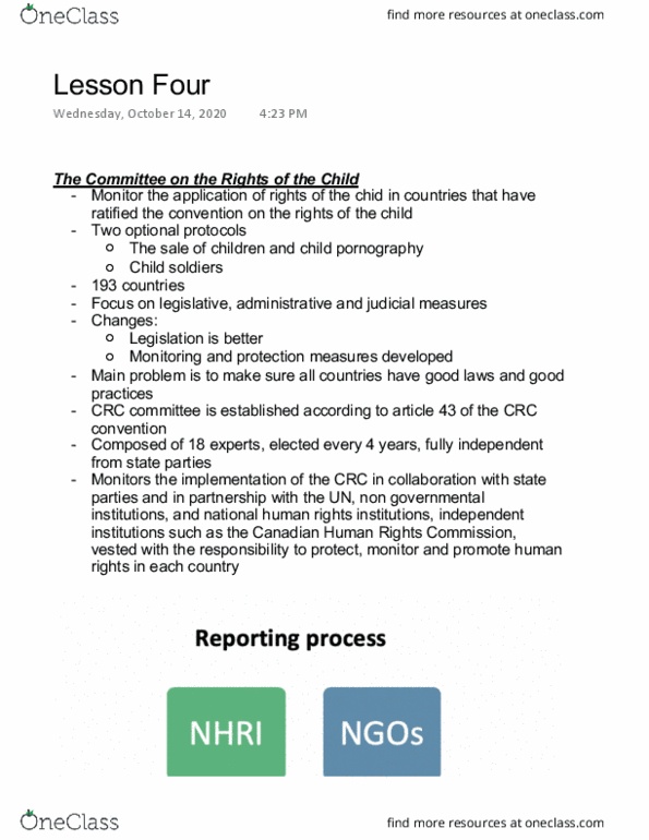 HR320 Lecture Notes - Lecture 4: National Human Rights Institution, Canadian Human Rights Commission, Female Genital Mutilation thumbnail