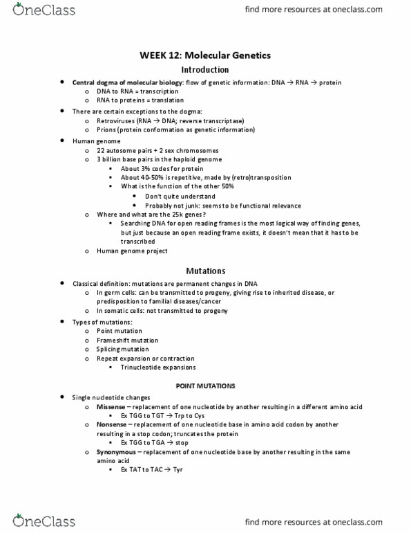 Pathology 3500 Lecture Notes - Lecture 11: Human Genome, Autosome, Karyotype thumbnail