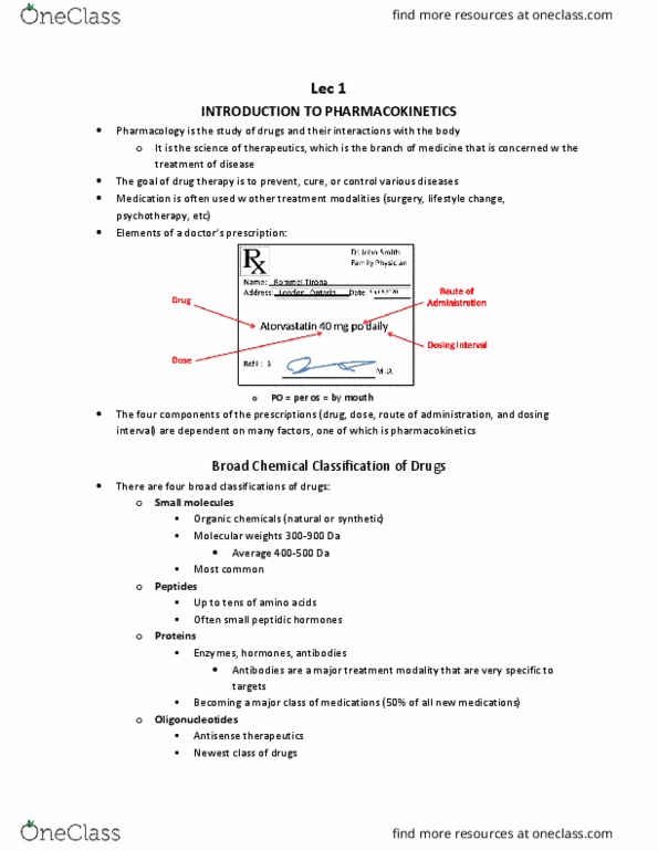 Pharmacology 3620 Lecture Notes - Lecture 1: Acid Dissociation Constant, Circulatory System, Glutathione thumbnail