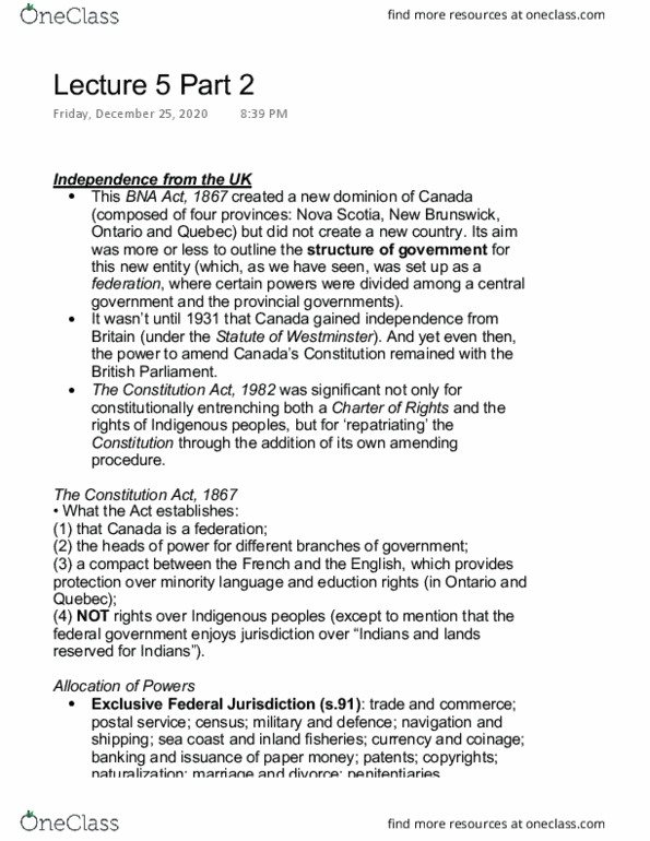 PO210 Lecture Notes - Lecture 5: Charlottetown Accord, Distinct Society, Constitution Act, 1982 thumbnail