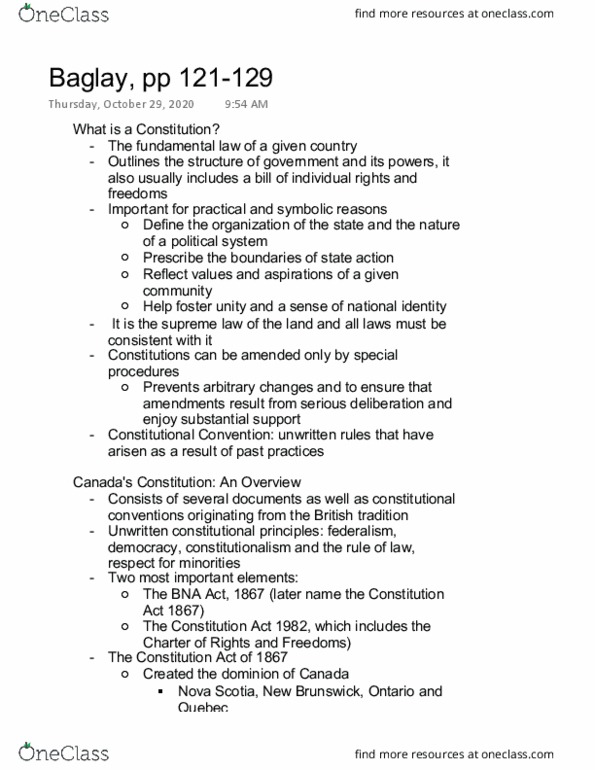 PO210 Chapter Notes - Chapter 3: Patriation, Canada Act 1982, Pierre Trudeau thumbnail