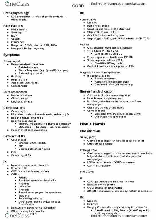 HTHSCI 2F03 Lecture Notes - Lecture 5: Hiatus Hernia, Intestinal Metaplasia, Stomach thumbnail